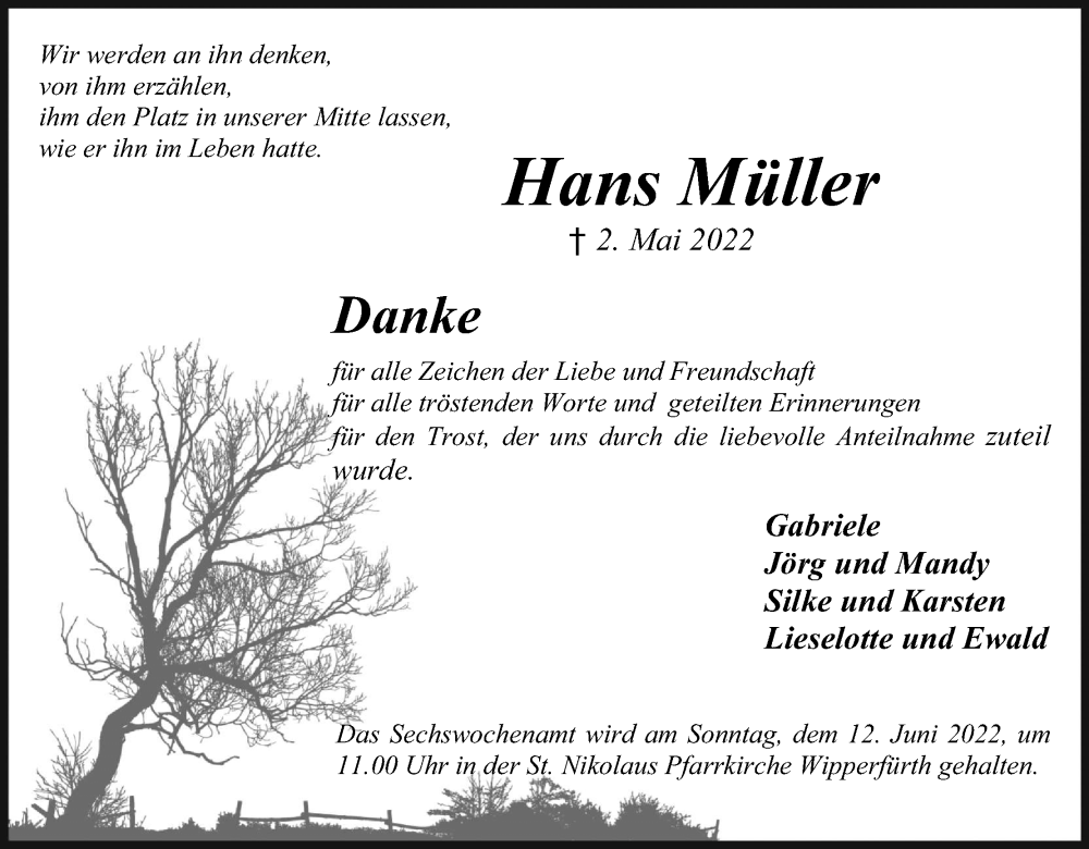  Traueranzeige für Hans Müller vom 04.06.2022 aus Kölner Stadt-Anzeiger / Kölnische Rundschau / Express