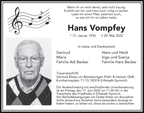 Anzeige von Hans Vompfey von  Werbepost 