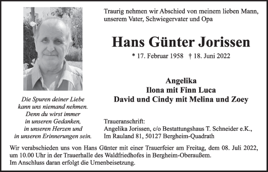 Anzeige von Hans Günter Jorissen von  Werbepost 