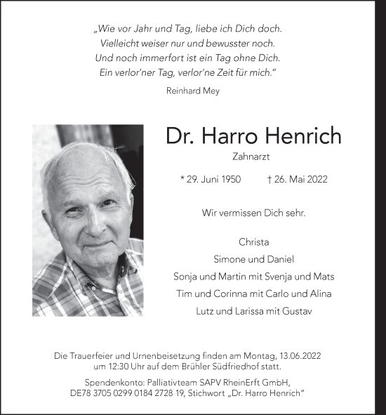 Anzeige von Harro Henrich von  Schlossbote/Werbekurier 