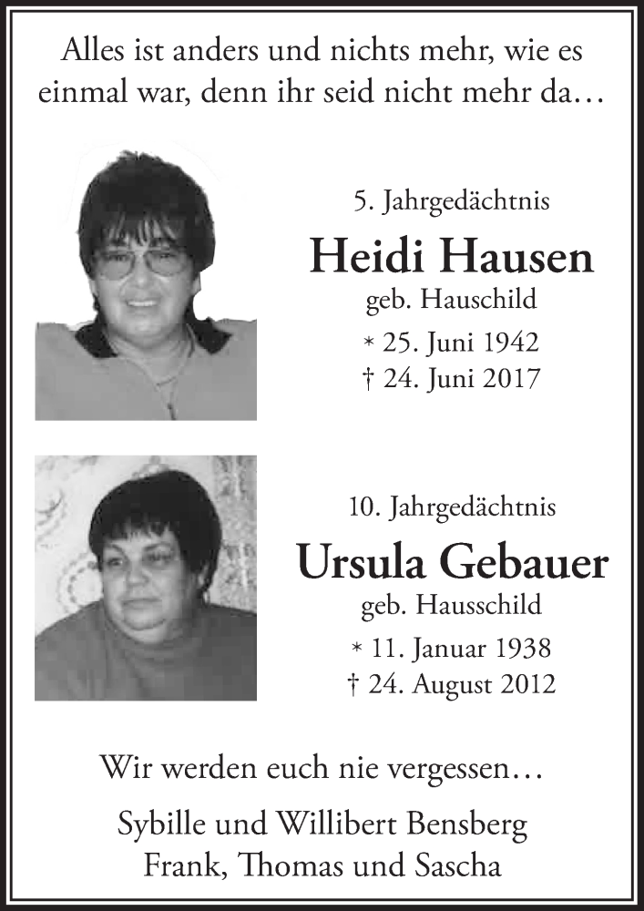  Traueranzeige für Heidi Hausen vom 25.06.2022 aus  Blickpunkt Euskirchen 