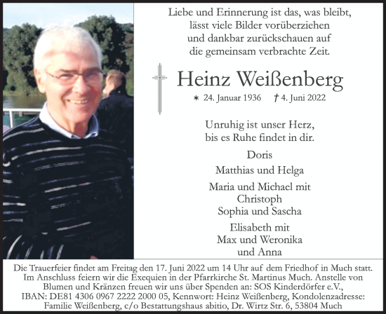 Anzeige von Heinz Weißenberg von Kölner Stadt-Anzeiger / Kölnische Rundschau / Express