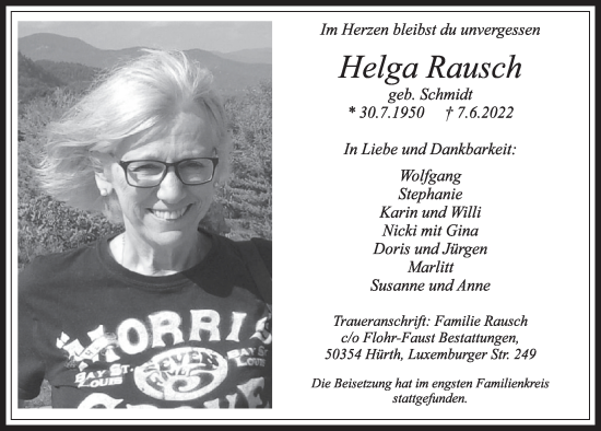 Anzeige von Helga Rausch von  Wochenende 