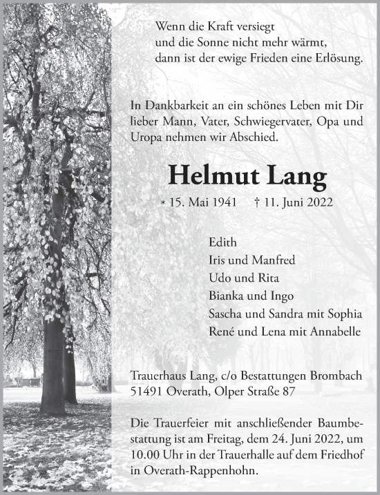 Anzeige von Helmut Lang von  Bergisches Handelsblatt 