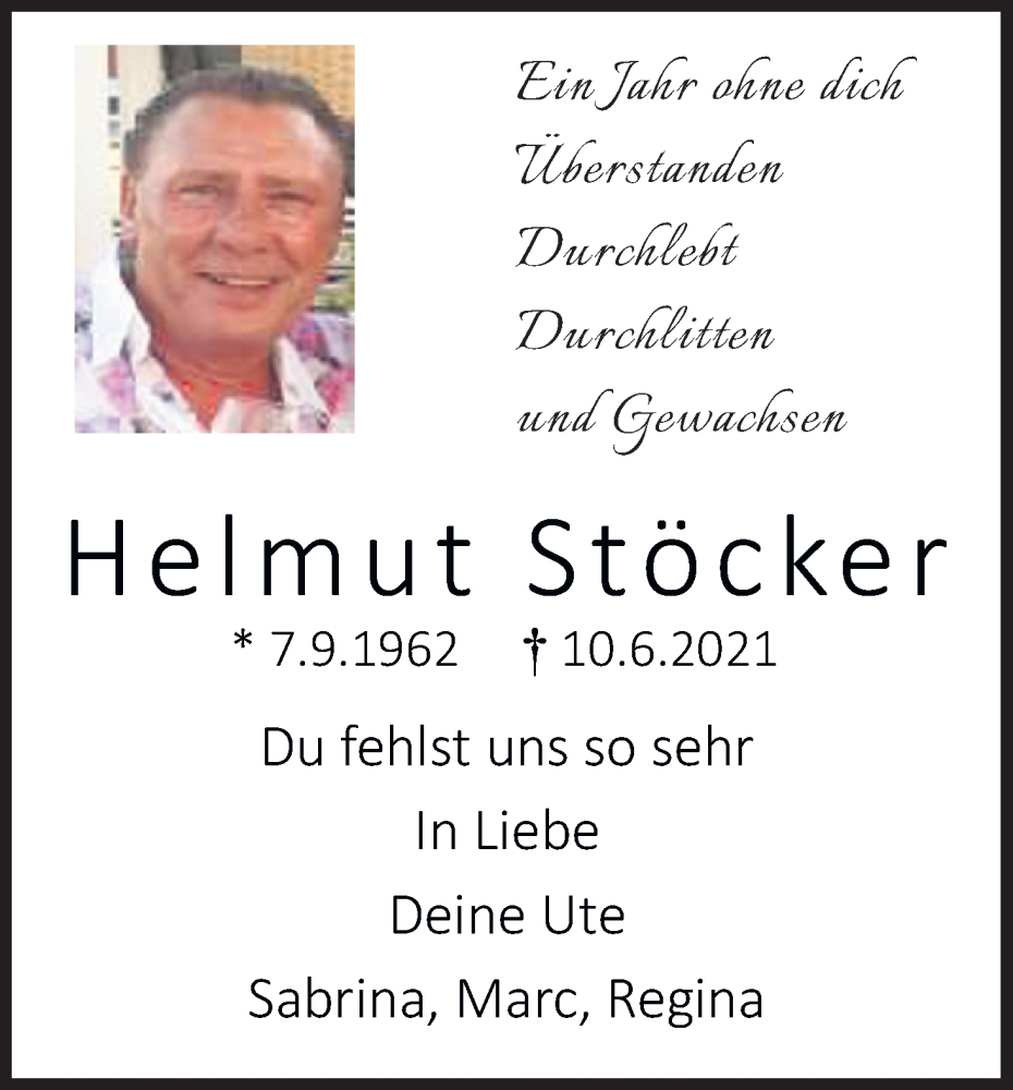  Traueranzeige für Helmut Stöcker vom 10.06.2022 aus Kölner Stadt-Anzeiger / Kölnische Rundschau / Express