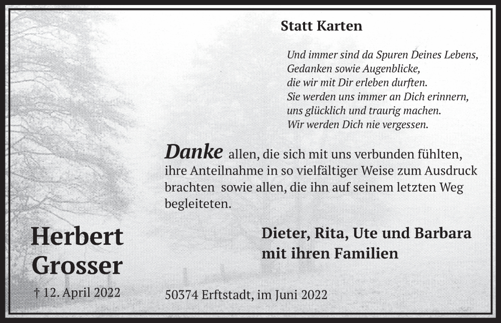  Traueranzeige für Herbert Grosser vom 03.06.2022 aus  Werbepost 