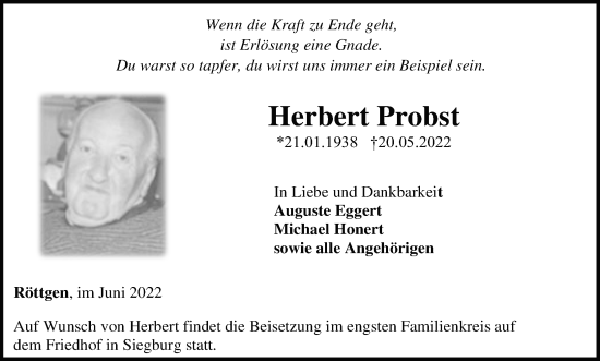 Anzeige von Herbert Probst von Kölner Stadt-Anzeiger / Kölnische Rundschau / Express