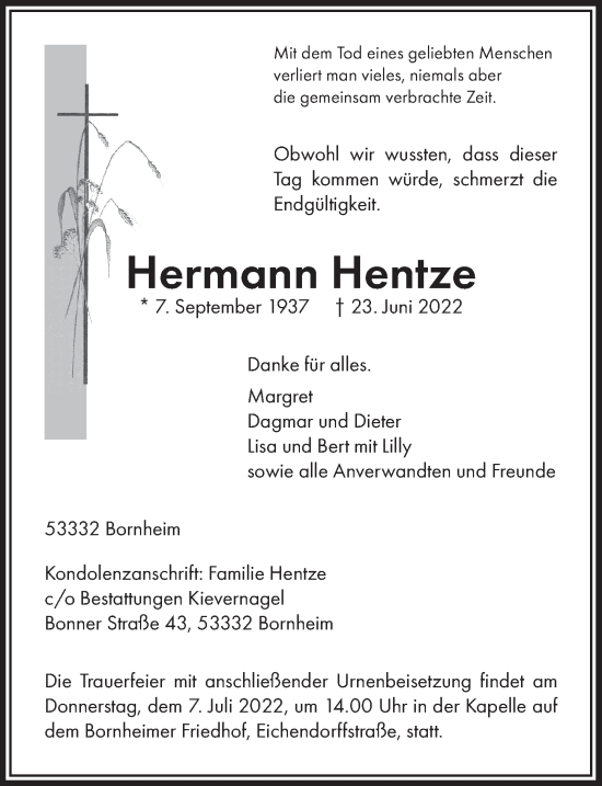 Anzeige von Hermann Hentze von  Schaufenster/Blickpunkt 