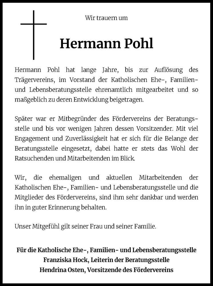  Traueranzeige für Hermann Pohl vom 04.06.2022 aus Kölner Stadt-Anzeiger / Kölnische Rundschau / Express