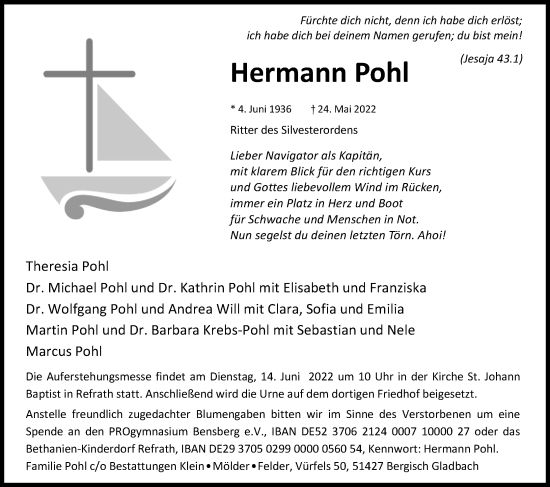 Anzeige von Hermann Pohl von Kölner Stadt-Anzeiger / Kölnische Rundschau / Express