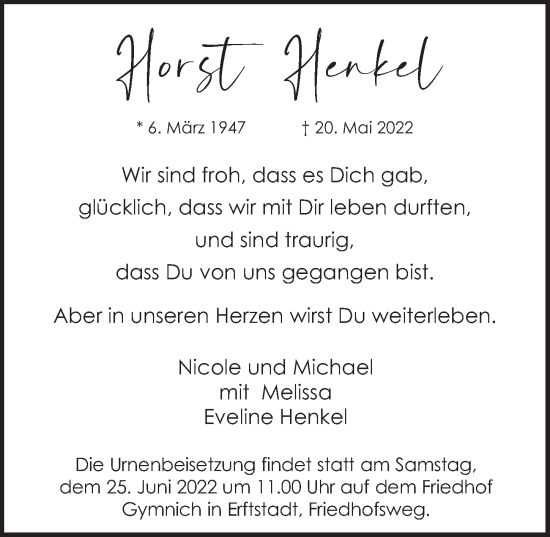 Anzeige von Horst Henkel von  Werbepost 