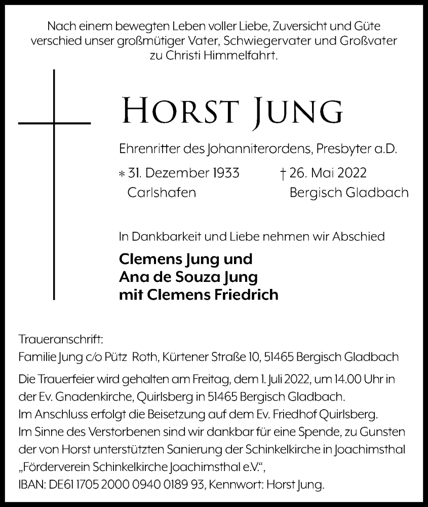 Traueranzeige für Horst Jung vom 11.06.2022 aus Kölner Stadt-Anzeiger / Kölnische Rundschau / Express