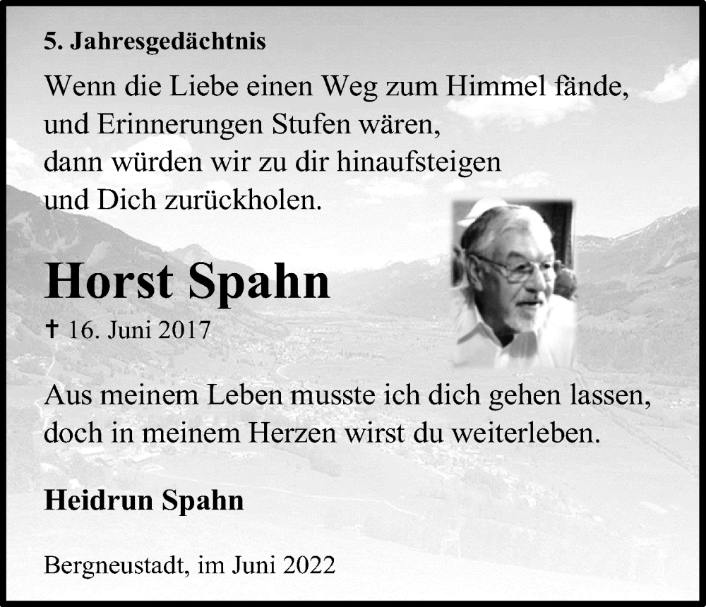 Traueranzeige für Horst Spahn vom 16.06.2022 aus Kölner Stadt-Anzeiger / Kölnische Rundschau / Express