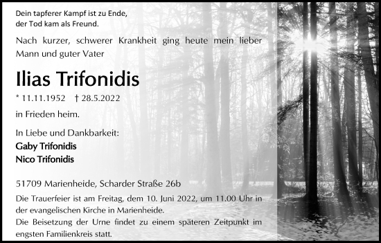 Anzeige von Ilias Trifonidis von Kölner Stadt-Anzeiger / Kölnische Rundschau / Express