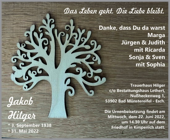 Anzeige von Jakob Hilger von  Blickpunkt Euskirchen 