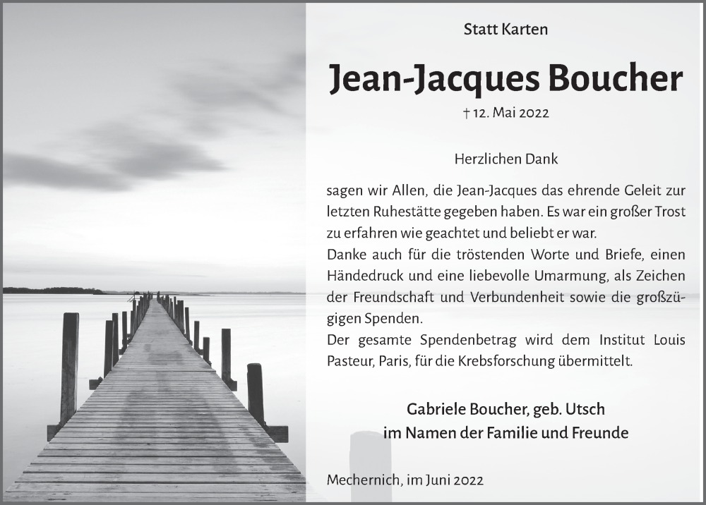  Traueranzeige für Jean-Jacques Boucher vom 25.06.2022 aus  Blickpunkt Euskirchen 