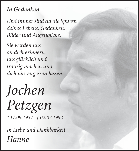 Anzeige von Jochen Petzgen von  Anzeigen Echo 