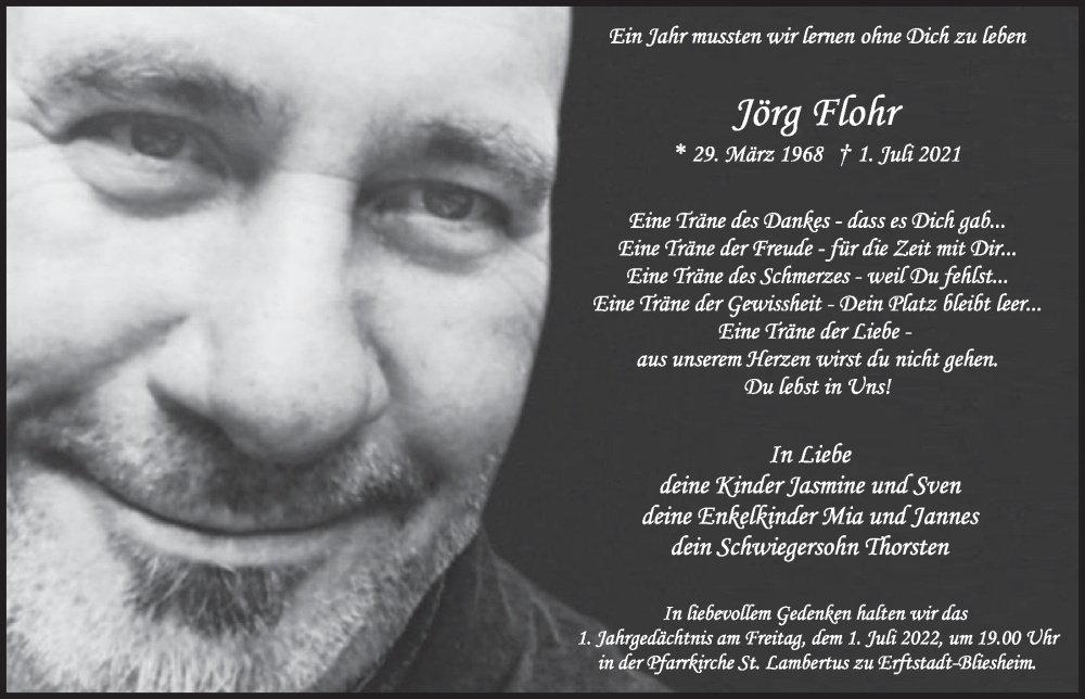  Traueranzeige für Jörg Flohr vom 24.06.2022 aus  Werbepost 