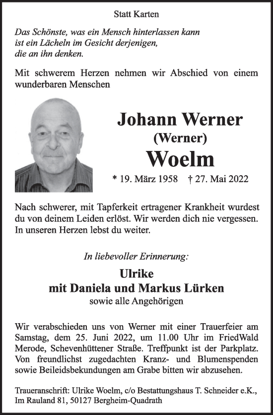 Anzeige von Johann Werner Woelm von  Werbepost 
