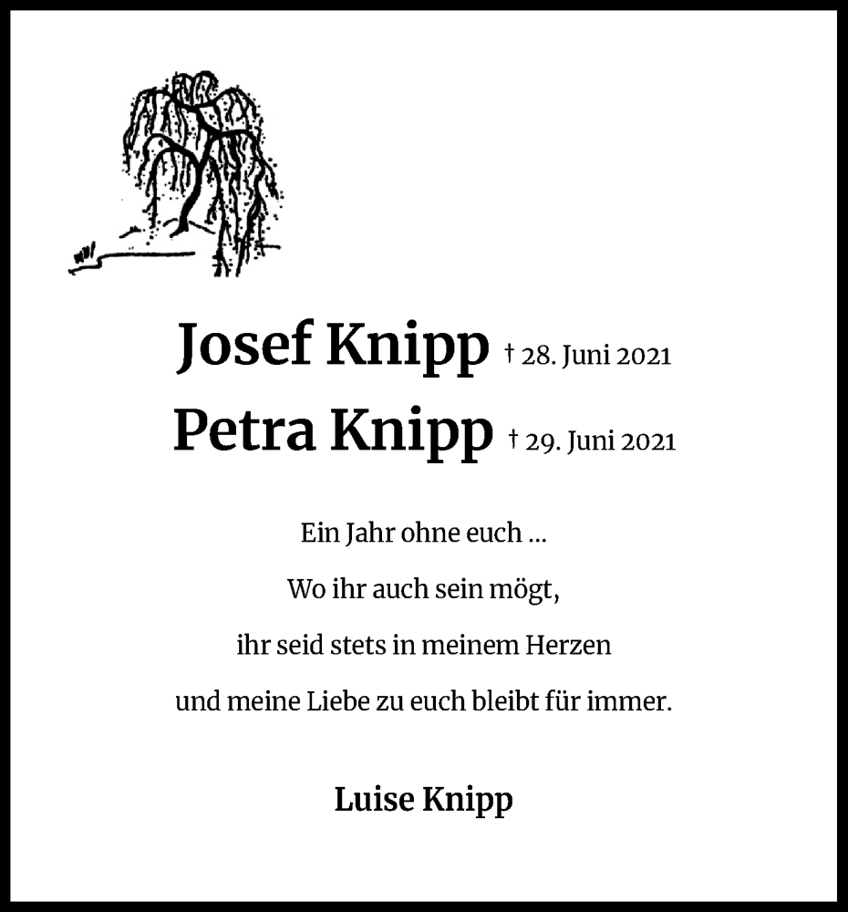  Traueranzeige für Josef Knipp vom 25.06.2022 aus Kölner Stadt-Anzeiger / Kölnische Rundschau / Express