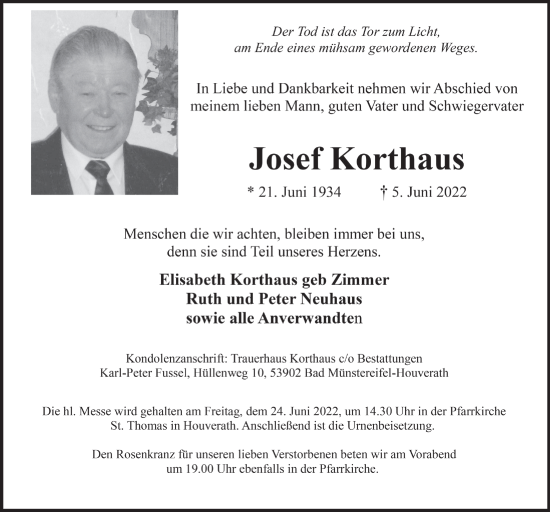 Anzeige von Josef Korthaus von  Blickpunkt Euskirchen 