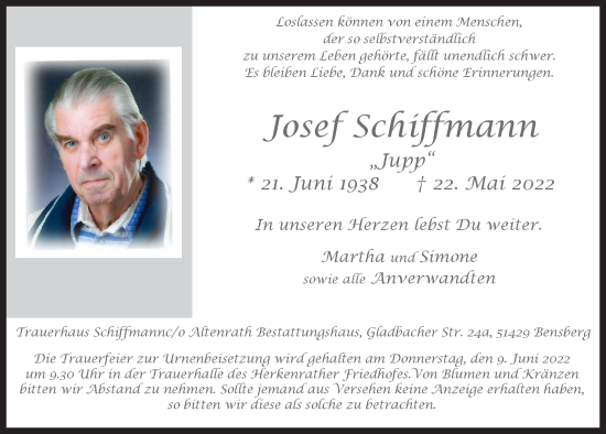 Anzeige von Josef Schiffmann von  Bergisches Handelsblatt 
