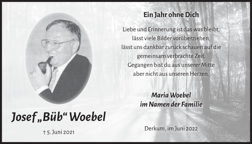  Traueranzeige für Josef Woebel vom 04.06.2022 aus  Blickpunkt Euskirchen 