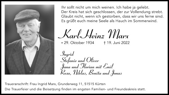 Anzeige von Karl-Heinz Marx von Kölner Stadt-Anzeiger / Kölnische Rundschau / Express