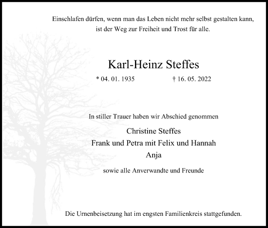 Anzeige von Karl-Heinz Steffes von Kölner Stadt-Anzeiger / Kölnische Rundschau / Express