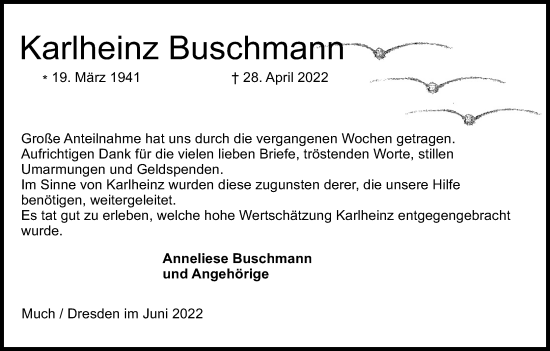 Anzeige von Karlheinz Buschmann von Kölner Stadt-Anzeiger / Kölnische Rundschau / Express