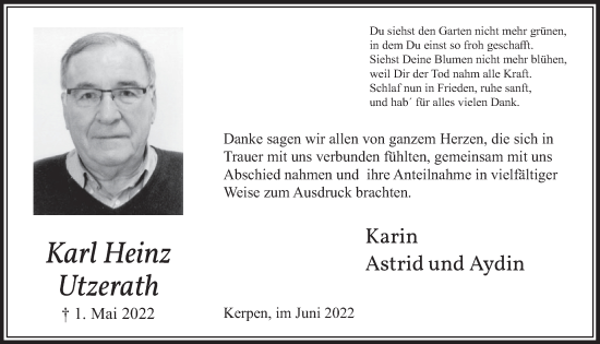 Anzeige von Karl Heinz Utzerath von  Werbepost 