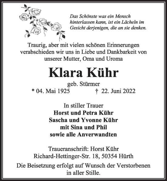 Anzeige von Klara Kühr von  Wochenende 