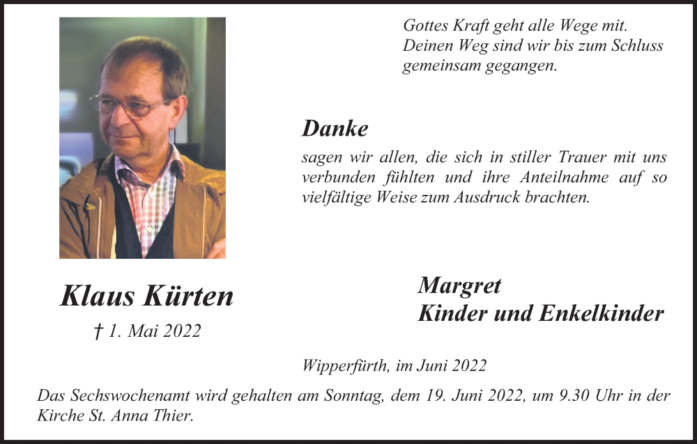  Traueranzeige für Klaus Kürten vom 11.06.2022 aus Kölner Stadt-Anzeiger / Kölnische Rundschau / Express
