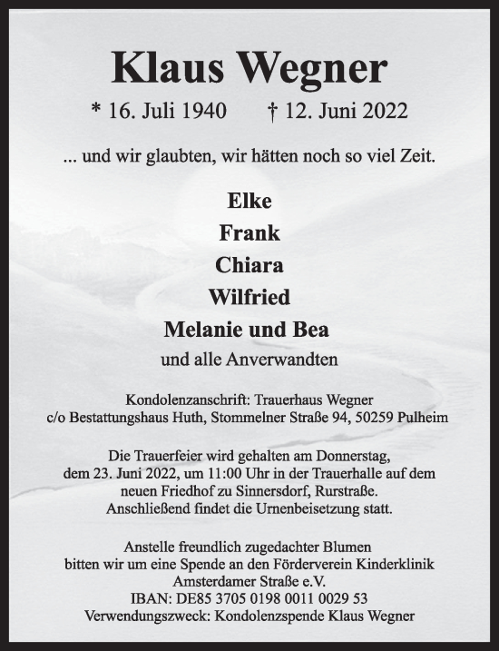 Anzeige von Klaus Wegner von  Wochenende 