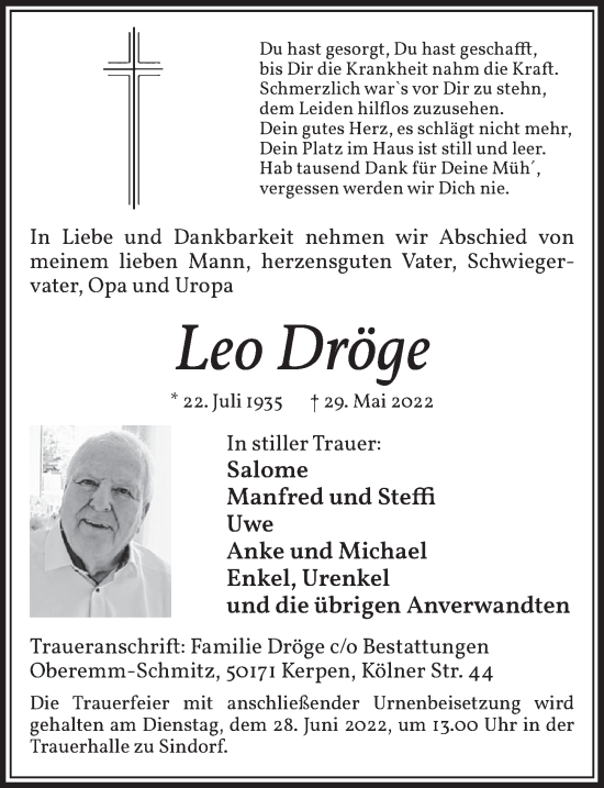 Anzeige von Leo Dröge von  Werbepost 