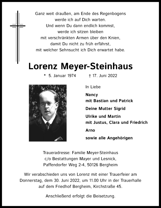 Anzeige von Lorenz Meyer-Steinhaus von Kölner Stadt-Anzeiger / Kölnische Rundschau / Express