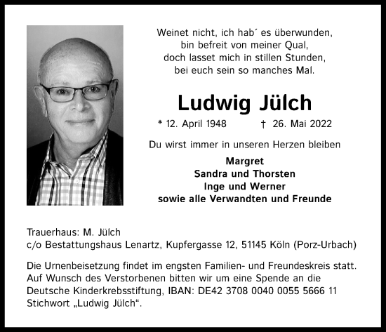 Anzeige von Ludwig Jülch von Kölner Stadt-Anzeiger / Kölnische Rundschau / Express