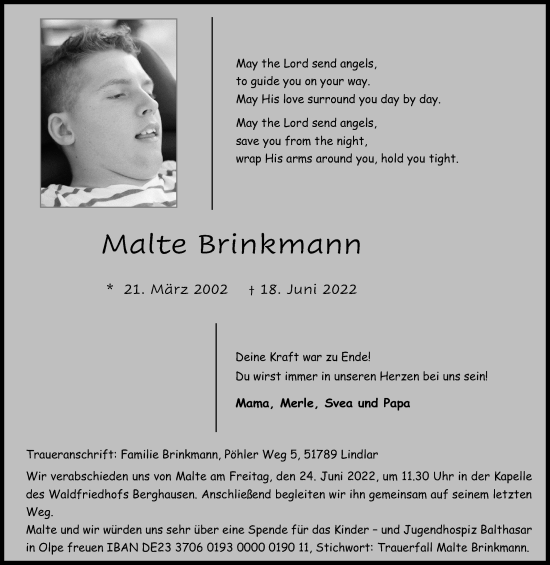 Anzeige von Malte Brinkmann von Kölner Stadt-Anzeiger / Kölnische Rundschau / Express