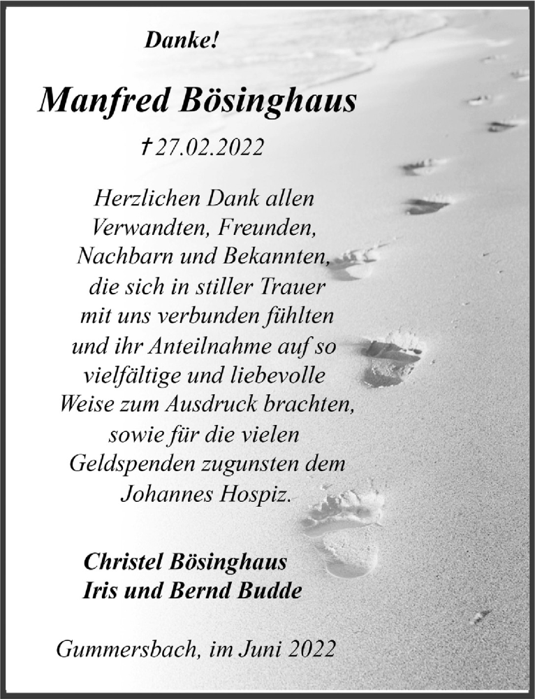  Traueranzeige für Manfred Bösinghaus vom 03.06.2022 aus  Anzeigen Echo 