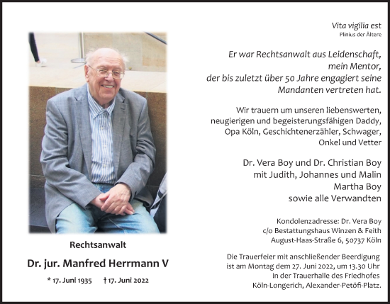 Anzeige von Manfred Herrmann von Kölner Stadt-Anzeiger / Kölnische Rundschau / Express