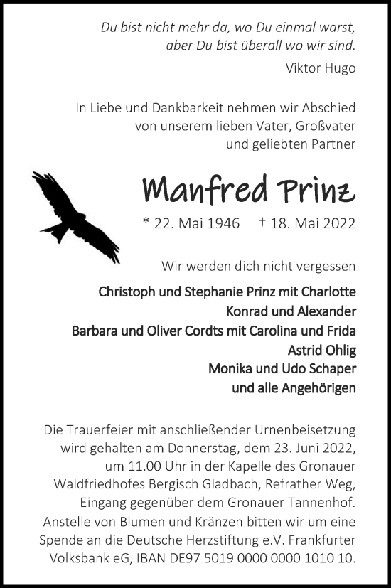 Anzeige von Manfred Prinz von Kölner Stadt-Anzeiger / Kölnische Rundschau / Express