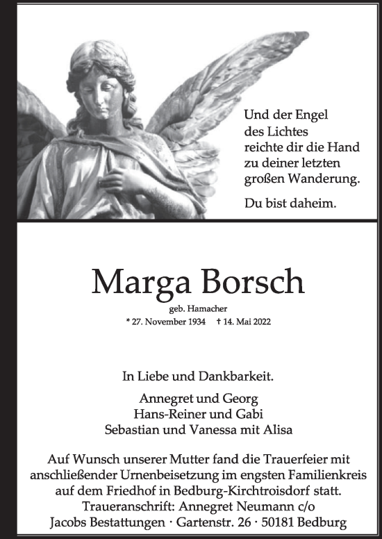 Anzeige von Marga Borsch von  Werbepost 