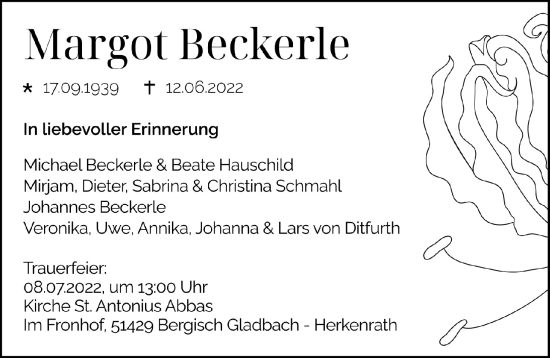 Anzeige von Margot Beckerle von  Bergisches Handelsblatt 