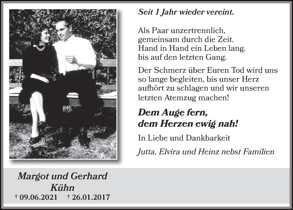  Traueranzeige für Margot und Gerhard Kühn vom 11.06.2022 aus  Blickpunkt Euskirchen 