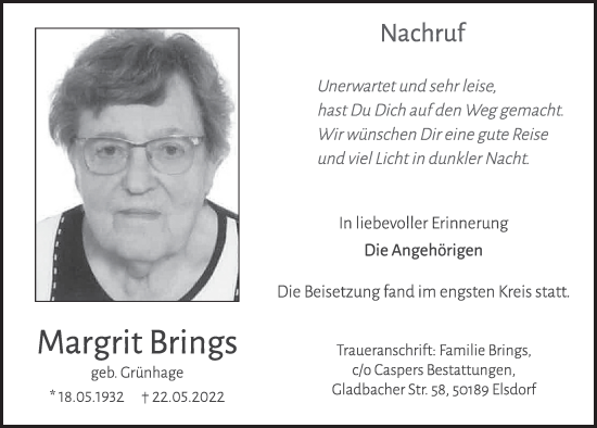 Anzeige von Margrit  Brings von  Werbepost 