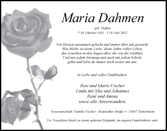 Anzeige von Maria Dahmen von  Blickpunkt Euskirchen 