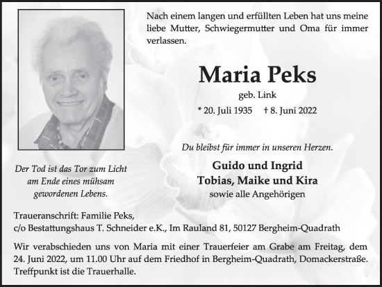 Anzeige von Maria Peks von  Werbepost 