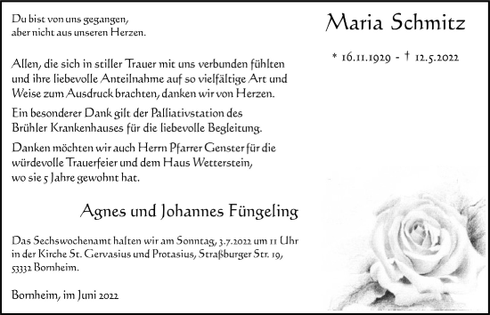 Anzeige von Maria Schmitz von  Schlossbote/Werbekurier 