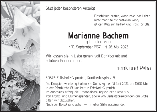 Anzeige von Marianne Bachem von  Werbepost 