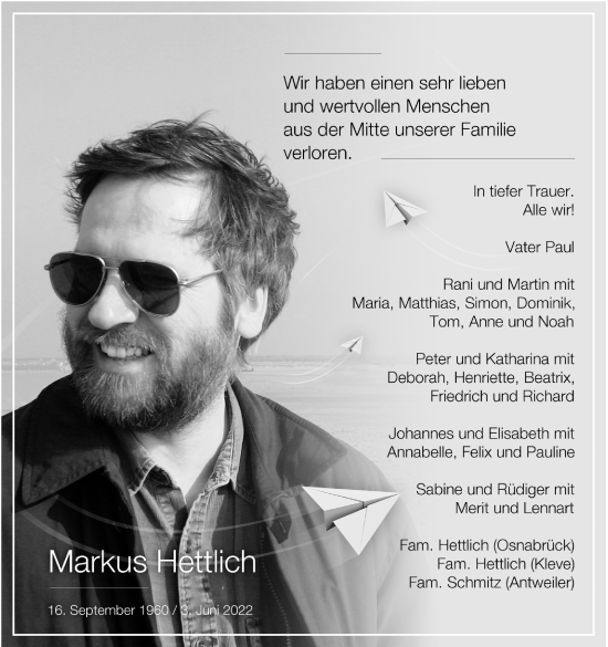 Anzeige von Markus Hettlich von Kölner Stadt-Anzeiger / Kölnische Rundschau / Express